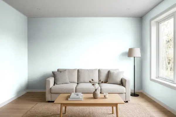Living room with walls painted Valspar Hotspring Green 7005-9 (simulated)