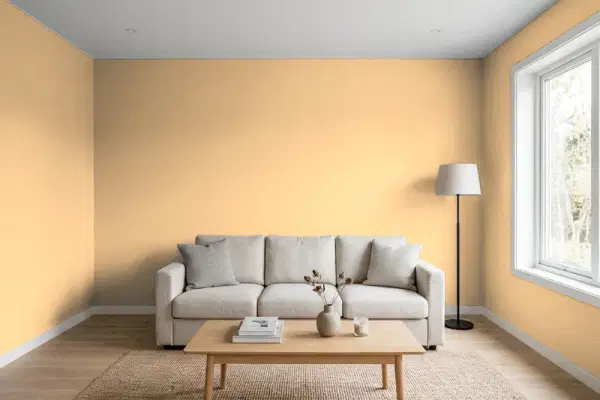 Living room with walls painted Sherwin-Williams Hubbard Squash SW 0044 (simulated)