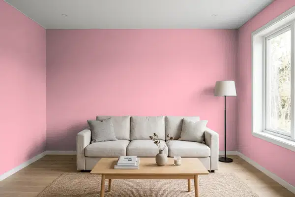 Living room with walls painted Benjamin Moore Hummingbird 1271 (simulated)