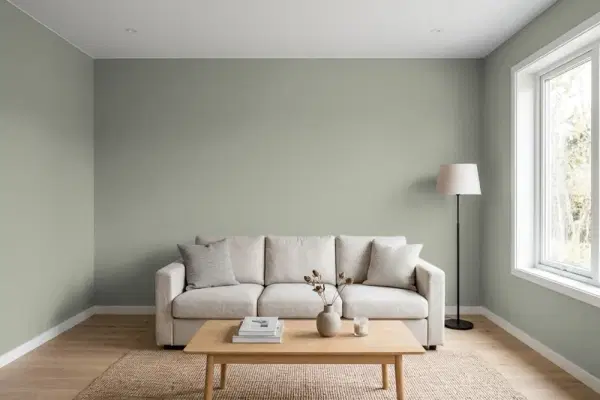 Living room with walls painted Behr Hunter's Hollow MQ6-21 (simulated)