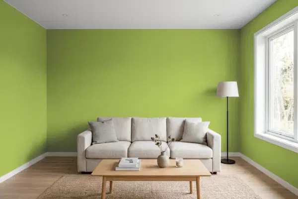 Living room with walls painted Benjamin Moore Huntington Green 406 (simulated)
