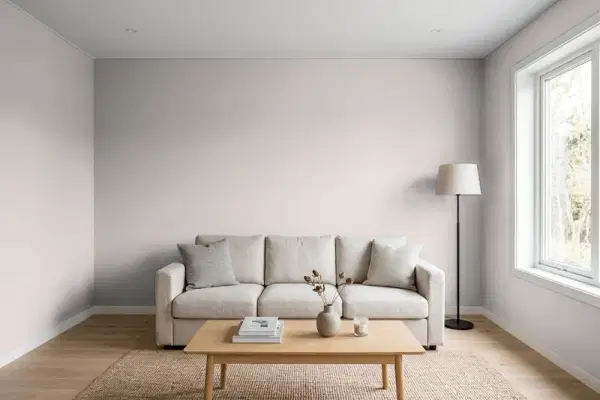 Living room with walls painted PPG Paints Hush 1004-3 (simulated)