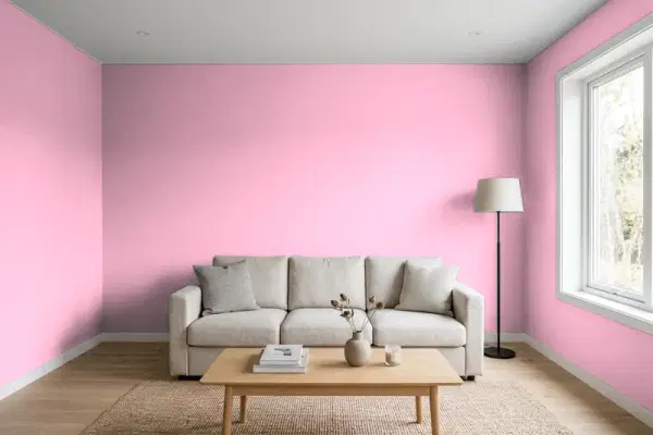 Living room with walls painted Valspar Hushed Rose 1003-2A (simulated)