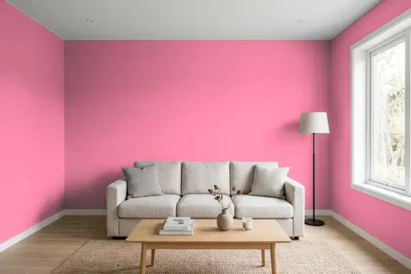 Living room with walls painted Valspar Iced Berry 1004-1C (simulated)