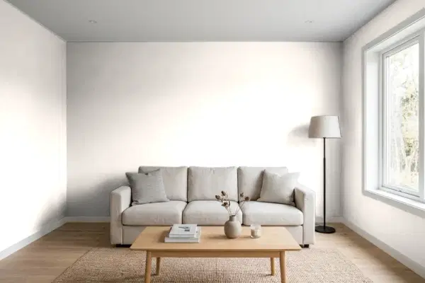Living room with walls painted Behr Icing Rose PWN-26 (simulated)
