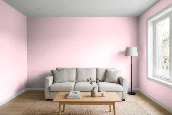 Living room with walls painted Sherwin-Williams Impatiens Petal SW 6582 (simulated)