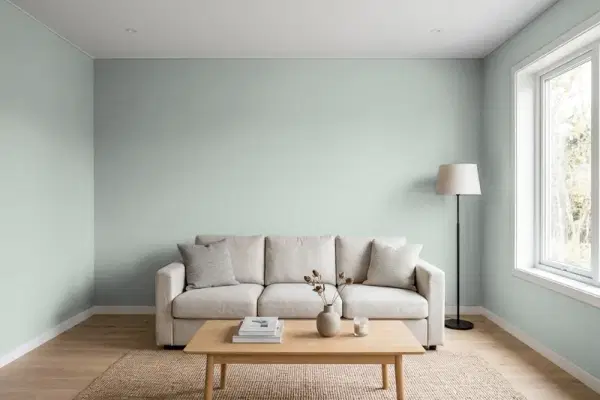 Living room with walls painted Benjamin Moore Imperial Gray 1571 (simulated)