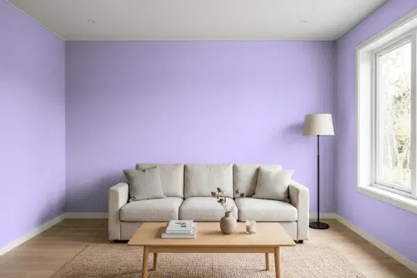 Living room with walls painted Valspar Imperial Lilac 4003-9C (simulated)