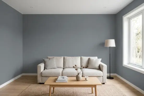 Living room with walls painted PPG Paints Improbable 1011-5 (simulated)
