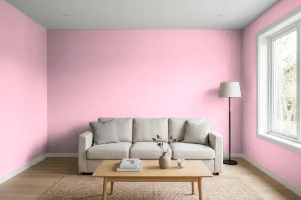 Living room with walls painted Sherwin-Williams In the Pink SW 6583 (simulated)