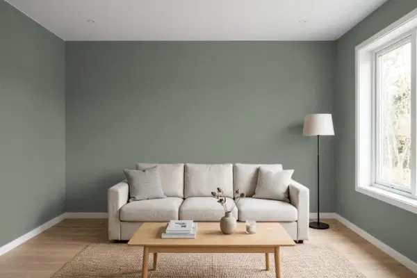 Living room with walls painted Behr In The Woods T17-13 (simulated)