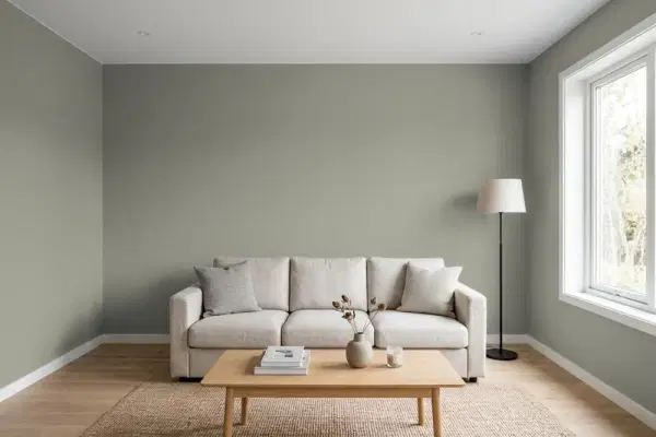 Living room with walls painted Behr Incognito N370-5 (simulated)