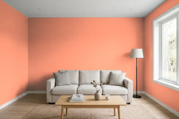 Living room with walls painted Behr Indian Dance 200B-5 (simulated)