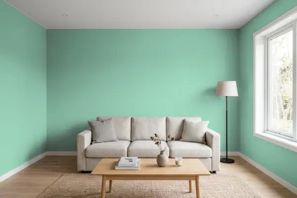 Living room with walls painted Behr Indian Ocean 480D-4 (simulated)