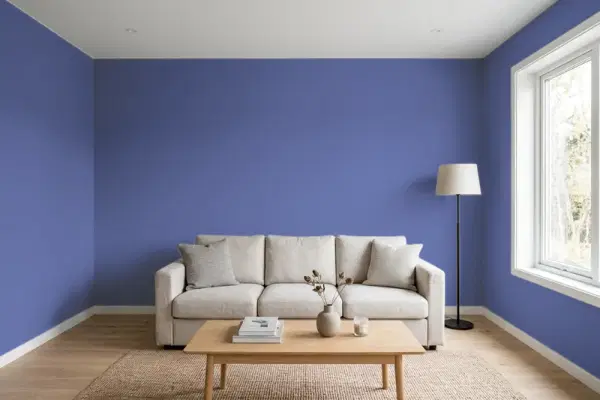Living room with walls painted Valspar Indigo 4003-8C (simulated)
