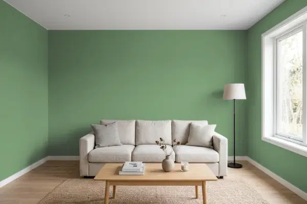 Living room with walls painted Sherwin-Williams Inland SW 6452 (simulated)