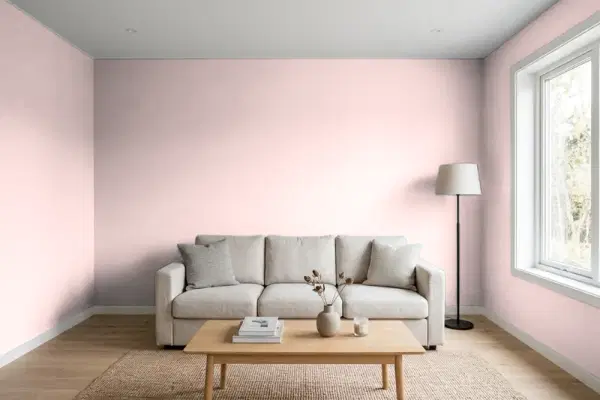 Living room with walls painted Sherwin-Williams Innocence SW 6302 (simulated)