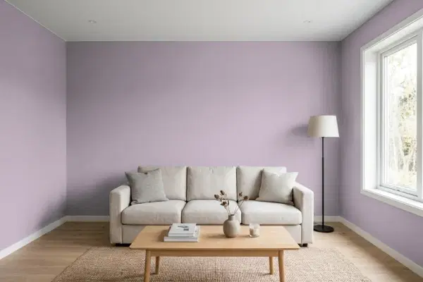 Living room with walls painted Benjamin Moore Inspired AF-595 (simulated)