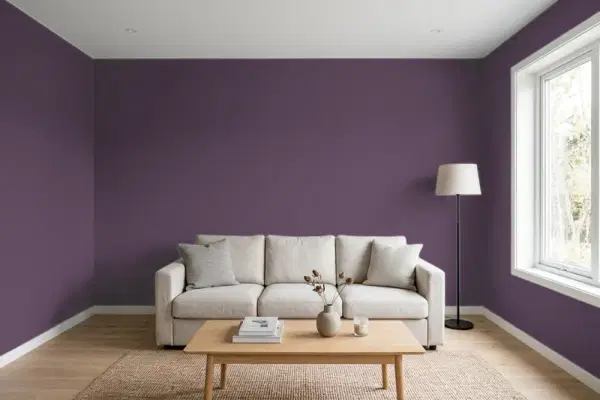 Living room with walls painted Behr Interlude S-H-690 (simulated)