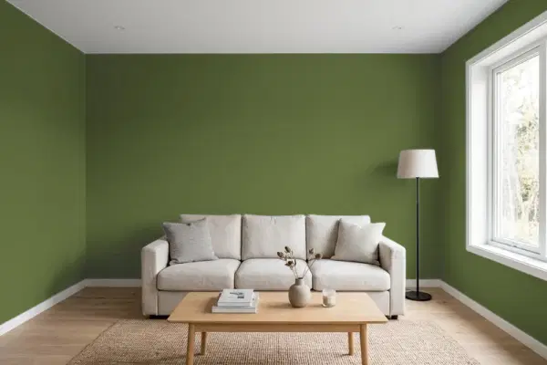 Living room with walls painted Sherwin-Williams Inverness SW 6433 (simulated)