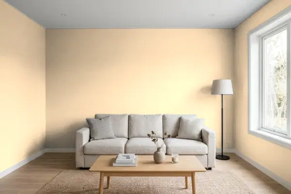 Living room with walls painted Sherwin-Williams Inviting Ivory SW 6372 (simulated)