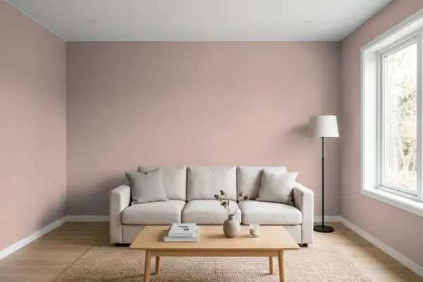 Living room with walls painted PPG Paints Iris Mauve 1016-5 (simulated)