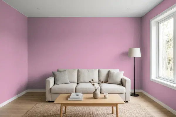 Living room with walls painted Valspar Iris Reverie 1005-5C (simulated)