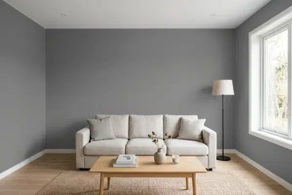 Living room with walls painted Behr Iron Mountain N520-5 (simulated)