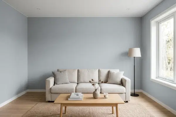 Living room with walls painted Behr Iron Wood ECC-33-1 (simulated)