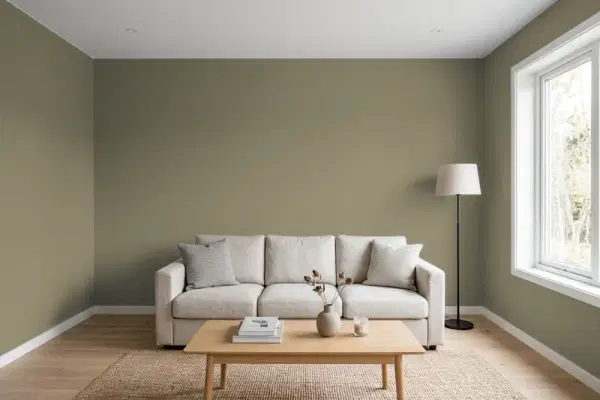 Living room with walls painted Valspar Ironclad 5008-2B (simulated)