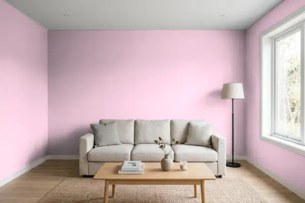 Living room with walls painted Sherwin-Williams Irresistible SW 6562 (simulated)