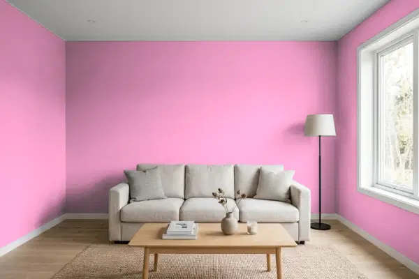 Living room with walls painted Benjamin Moore Island Sunset 1346 (simulated)