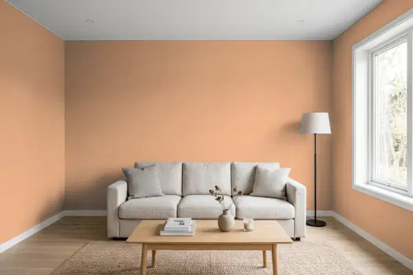 Living room with walls painted Benjamin Moore Italianate AF-215 (simulated)
