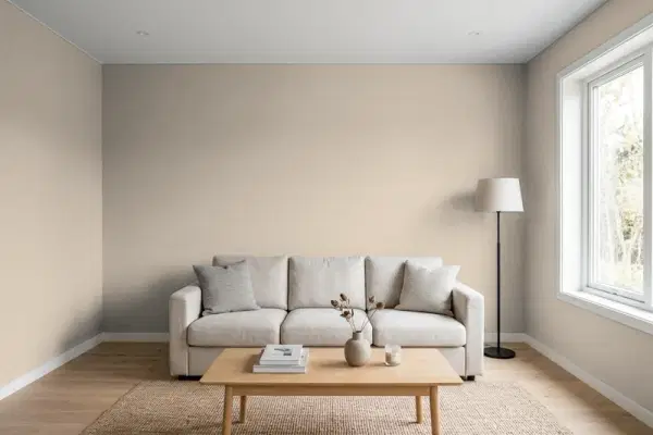 Living room with walls painted Valspar Ivory Brown 6006-1C (simulated)