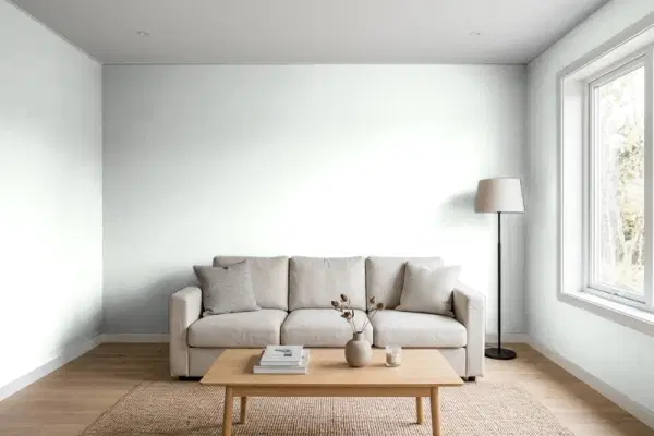Living room with walls painted Valspar Ivy Shadow 7005-18 (simulated)