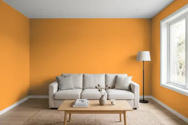 Living room with walls painted Benjamin Moore Jack O'Lantern 2156-30 (simulated)
