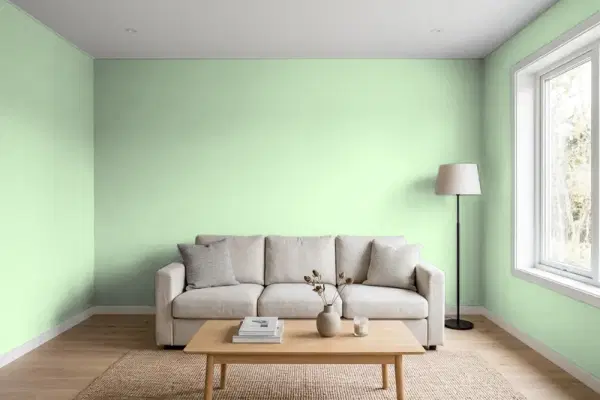 Living room with walls painted Valspar Jaded Lime 5008-5B (simulated)