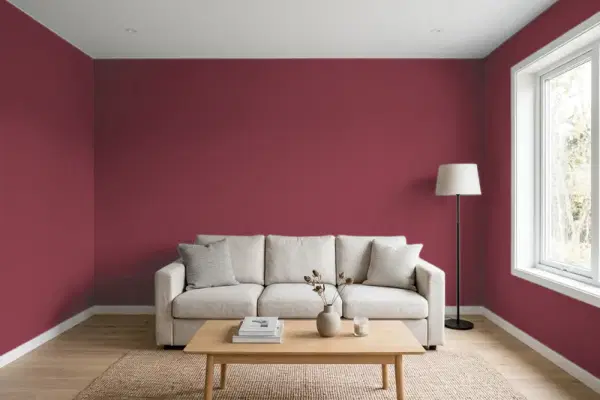 Living room with walls painted Valspar Jazzy Red 1009-6 (simulated)