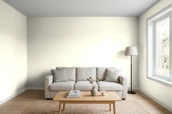 Living room with walls painted PPG Paints Jewel White 14-12 (simulated)