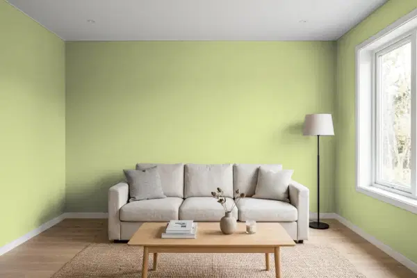Living room with walls painted PPG Paints Jitterbug 1118-4 (simulated)