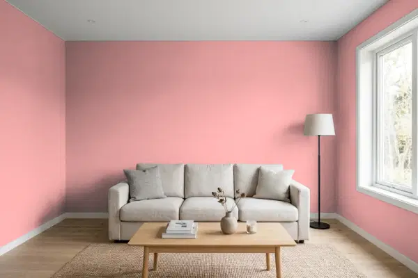 Living room with walls painted Valspar Juicy Peach 2001-6A (simulated)