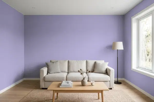 Living room with walls painted Behr June Berry 640D-5 (simulated)