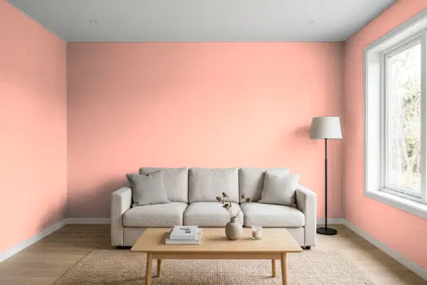 Living room with walls painted Behr Just Blush 180A-3 (simulated)