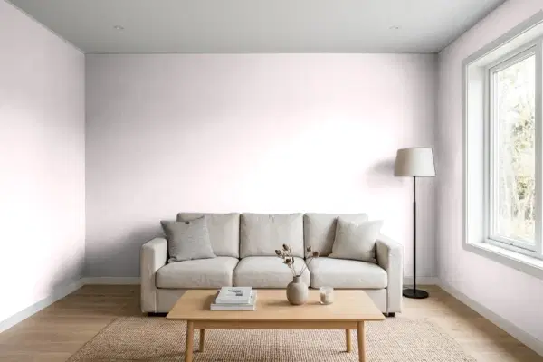 Living room with walls painted PPG Paints Just Blush 18-17 (simulated)