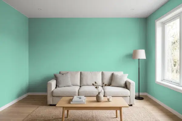 Living room with walls painted PPG Paints Key Largo 1140-4 (simulated)