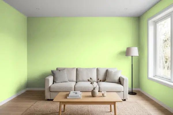 Living room with walls painted Behr Key Lime 420A-3 (simulated)