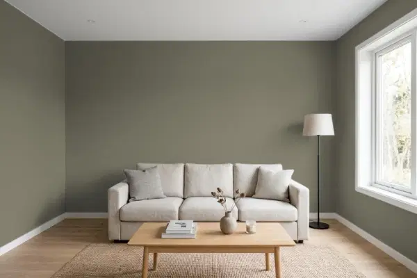 Living room with walls painted PPG Paints King's Court 1032-6 (simulated)