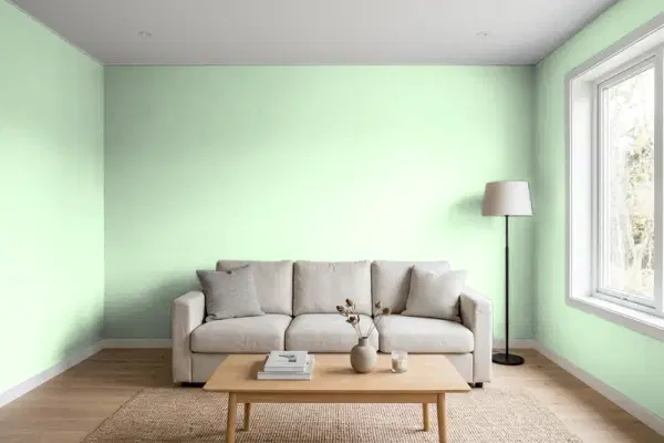 Living room with walls painted Behr Kiwi Squeeze 450A-2 (simulated)