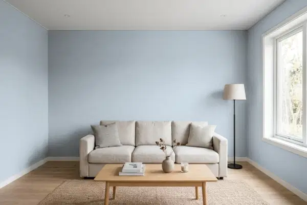 Living room with walls painted Sherwin-Williams Lakeside SW 9683 (simulated)
