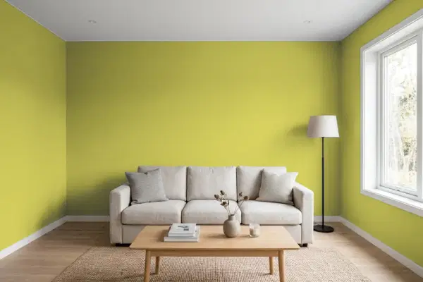 Living room with walls painted Behr Laser P350-6 (simulated)